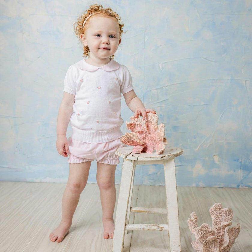 Girls Pink Daisy Sweater Set White/Pink