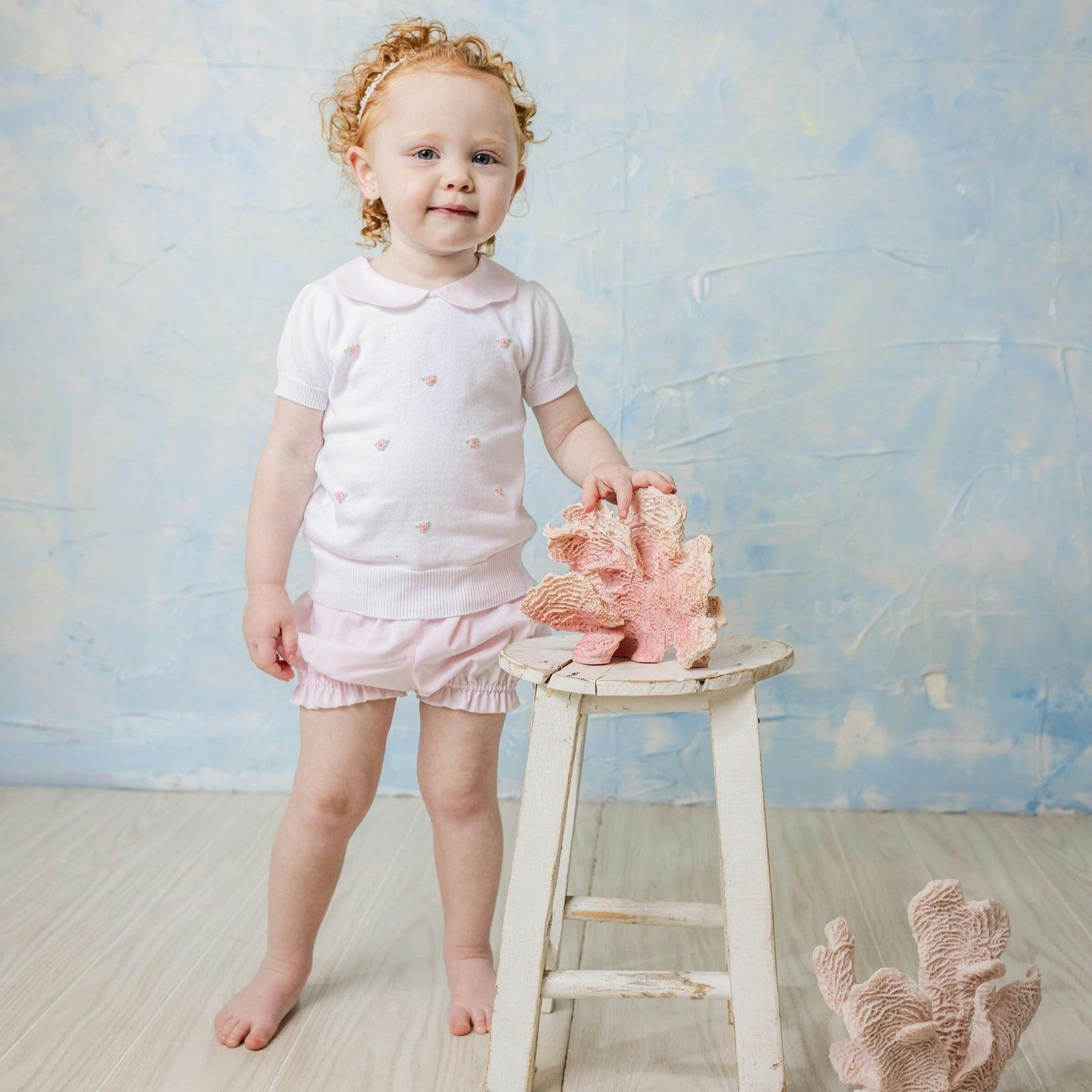 Girls Pink Daisy Sweater Set White/Pink