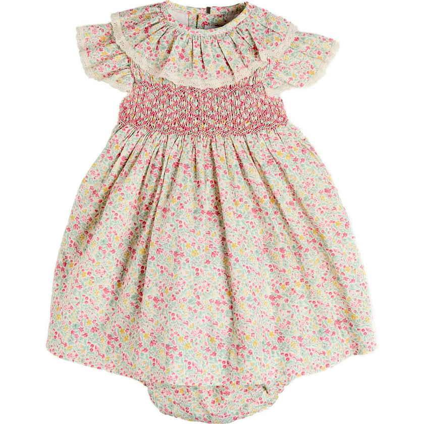 Adelaide Floral Hand Smocked Ruffle Collar Cap Sleeve Dress in Pink (12mths-6yrs)