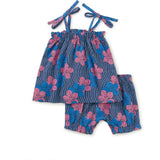 Baby Tie Shoulder Smocked Chest & Hem Set, Blue