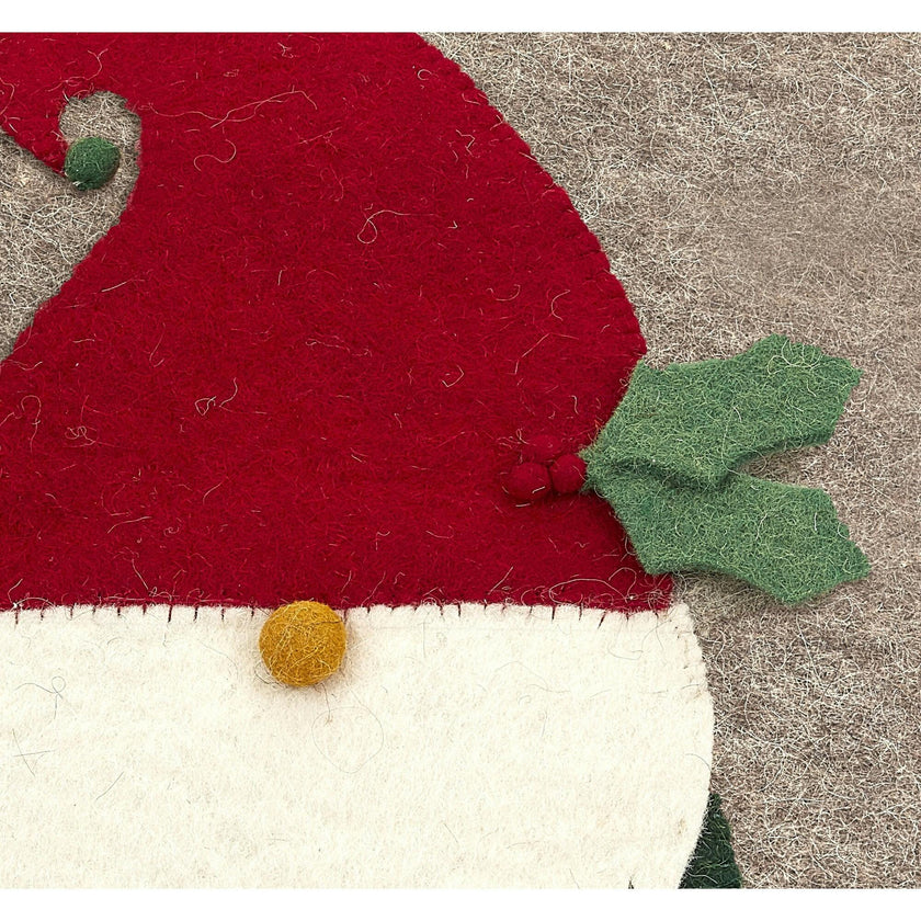Hand Felted Wool Pillow - Gnome Red Hat Gray - 20"