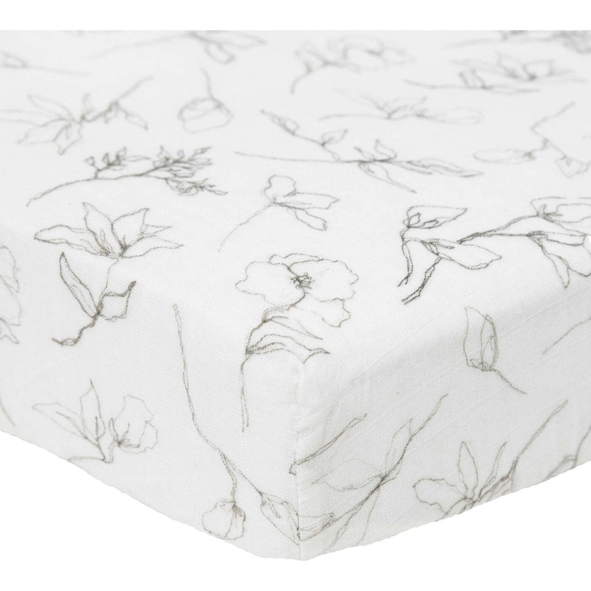 Organic Cotton Muslin Crib Sheet - Pencil Floral