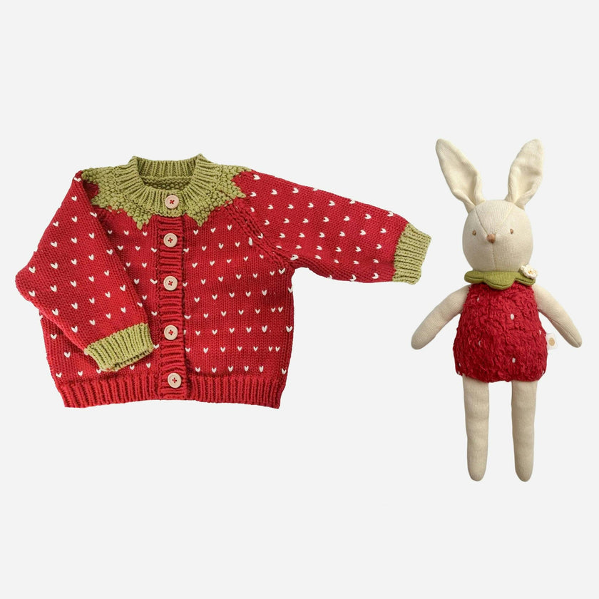 Cotton Red Strawberry Cardigan and Bailey Bunny Set