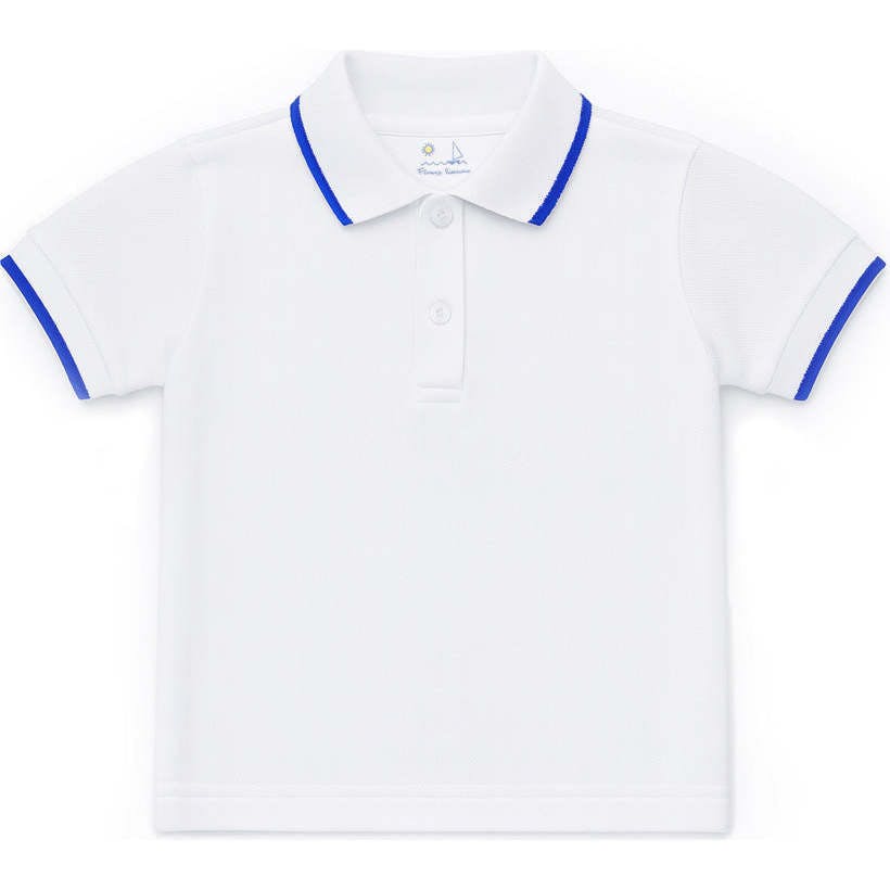 White Polo Shirt With Royal Tipping