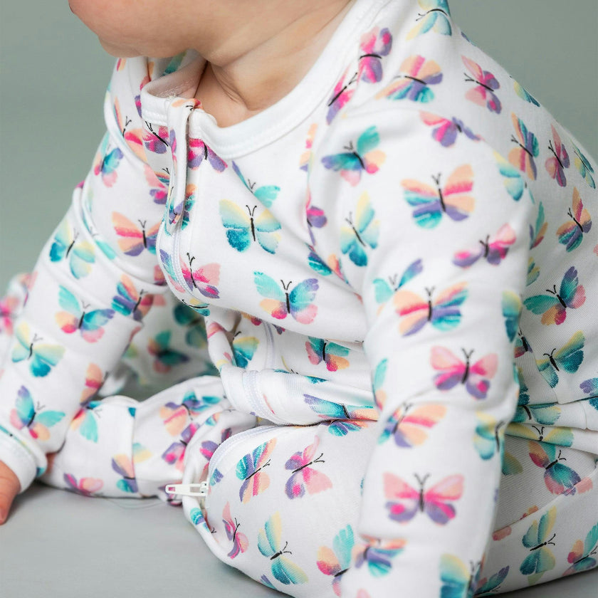 The Organic Zipper Footie [Butterflies]