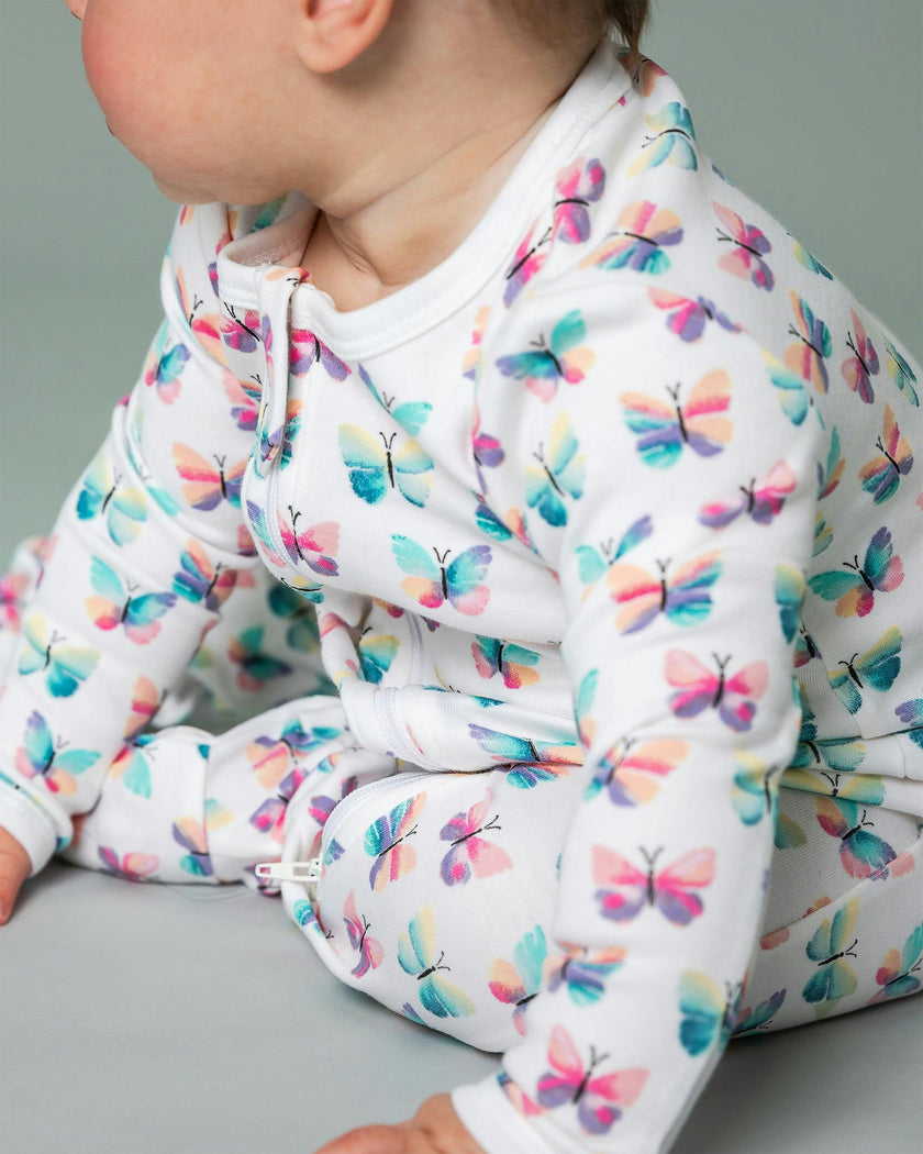 The Organic Zipper Footie [Butterflies]