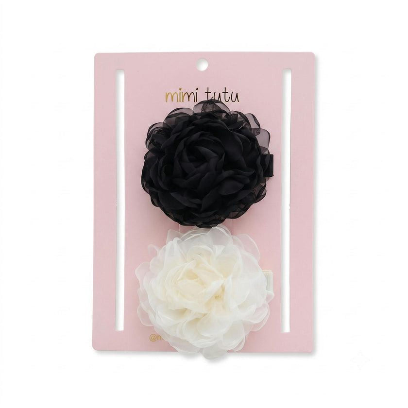 Black Tulle Flower Hair Clip Duo