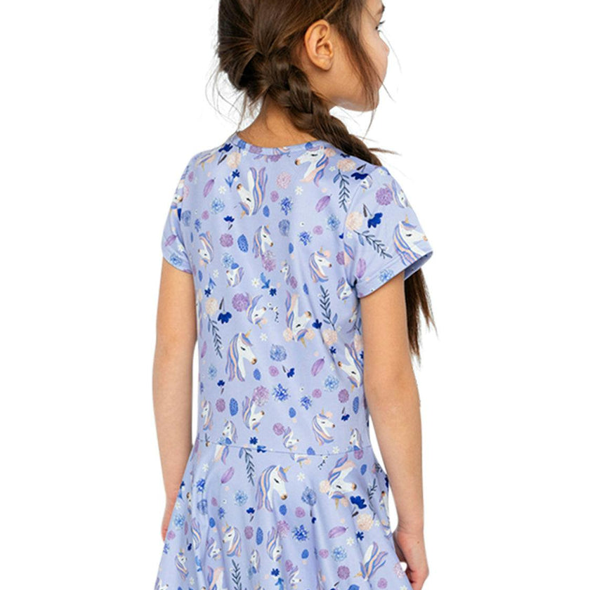 Short Sleeve Dress Purple Unicorn Print