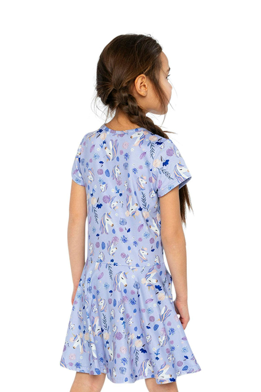 Short Sleeve Dress Purple Unicorn Print