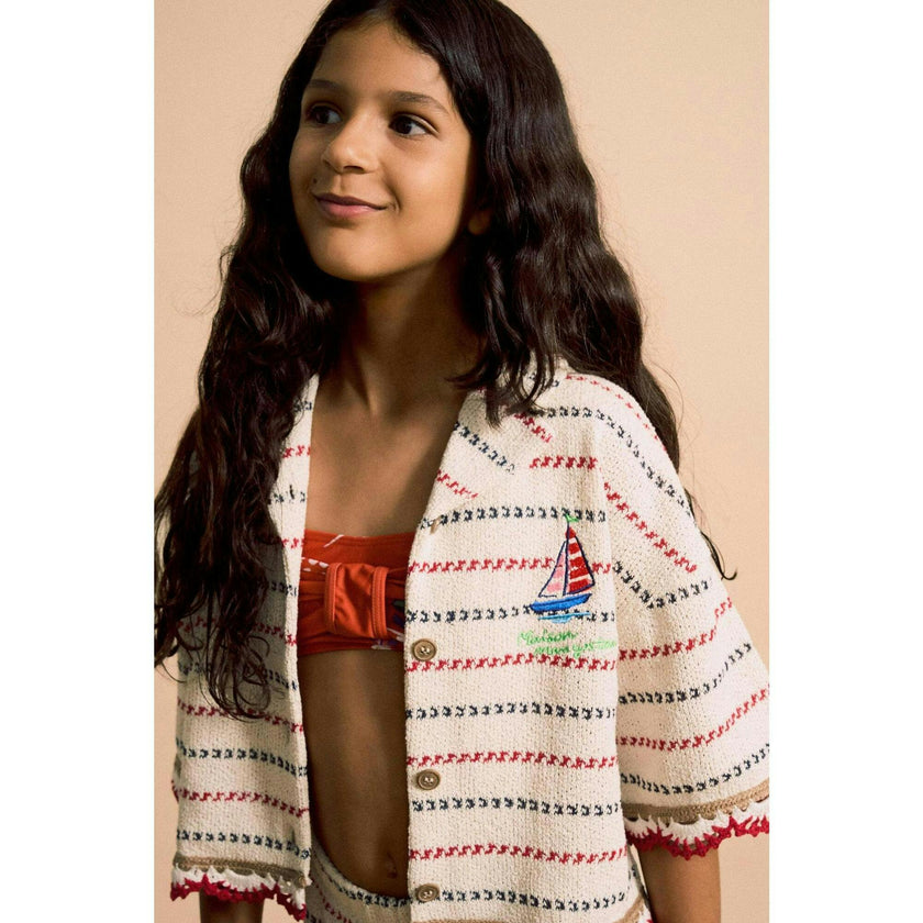 BARCOS KNIT SHIRT OFF WHITE / RED
