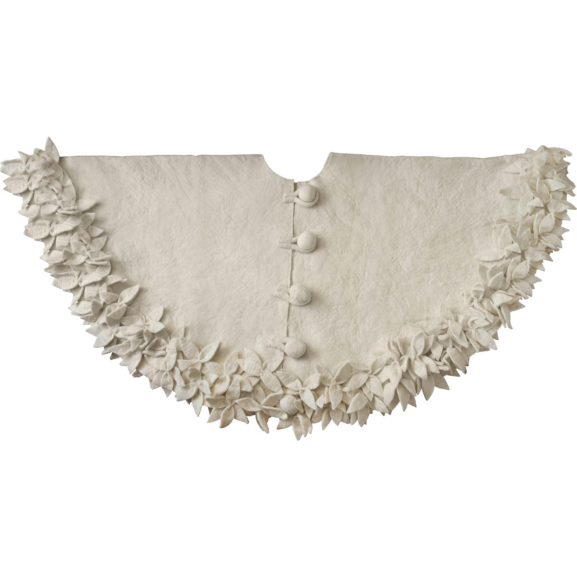 Handmade Felted Wool Overlapping Flowers Border Cream Christmas Tree Skirt 26