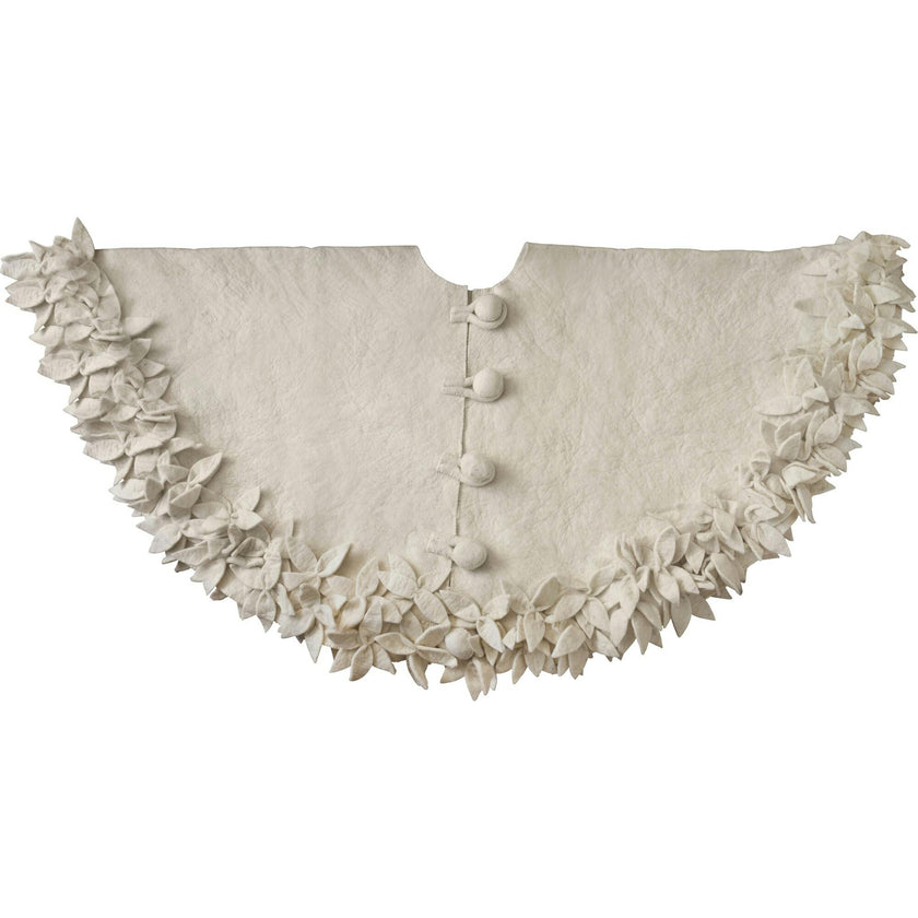 Handmade Felted Wool Overlapping Flowers Border Cream Christmas Tree Skirt 26"/48"/64"/72"