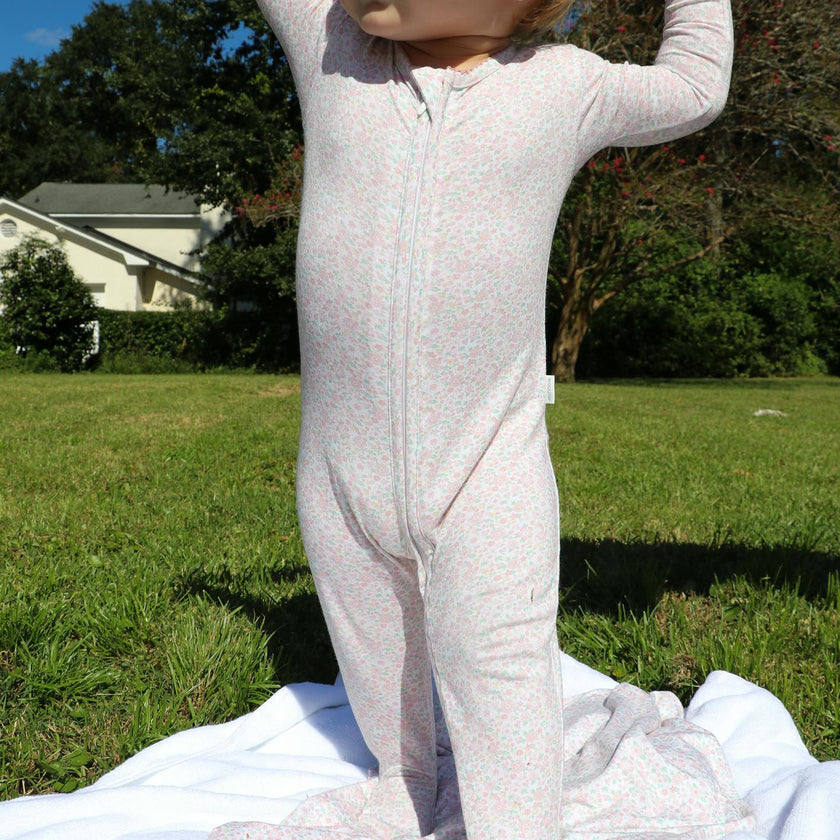 baby antique floral pima footie