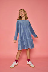 Lisle Dress - Dusty Blue Velour