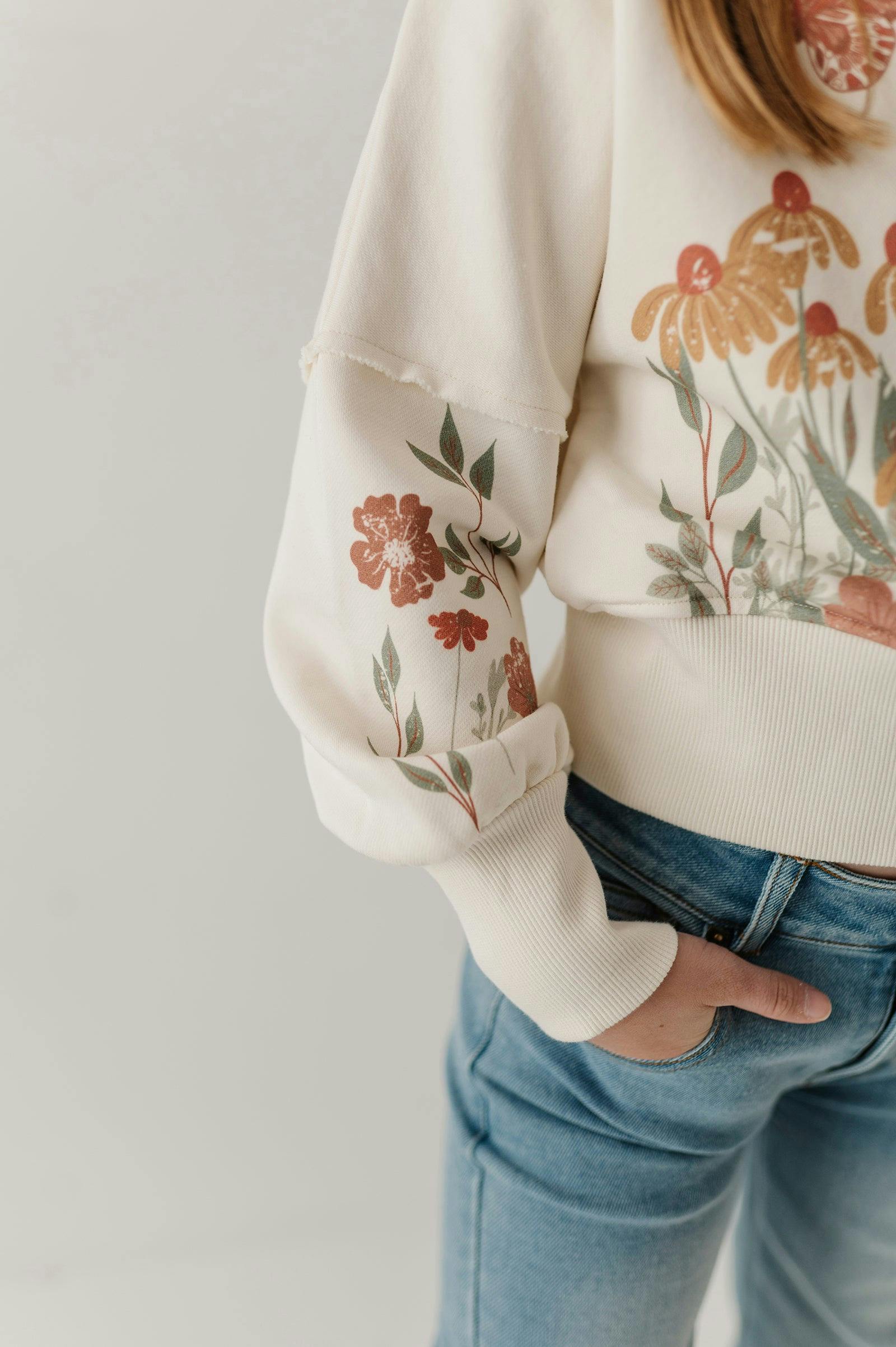Girls Drop Shoulder Blouson Sweatshirt in Floral Garden