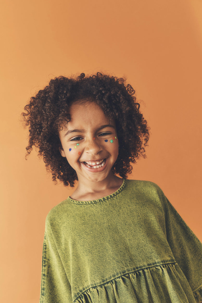 Kids Rumi Acid Green Overdye Denim Dress