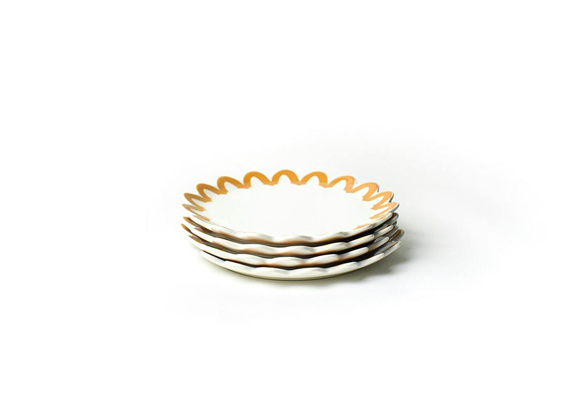 Brass Arabesque Trim Scallop Salad Plate Set of 4