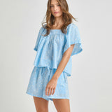 Womens Dahlia Top - Blue Dewdrop Block Print