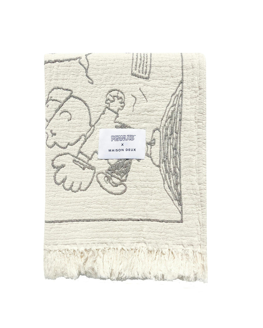 Blanket PEANUTS BASEBALL Comic Strip Cotton Black / White 4.25 x 6.5ft