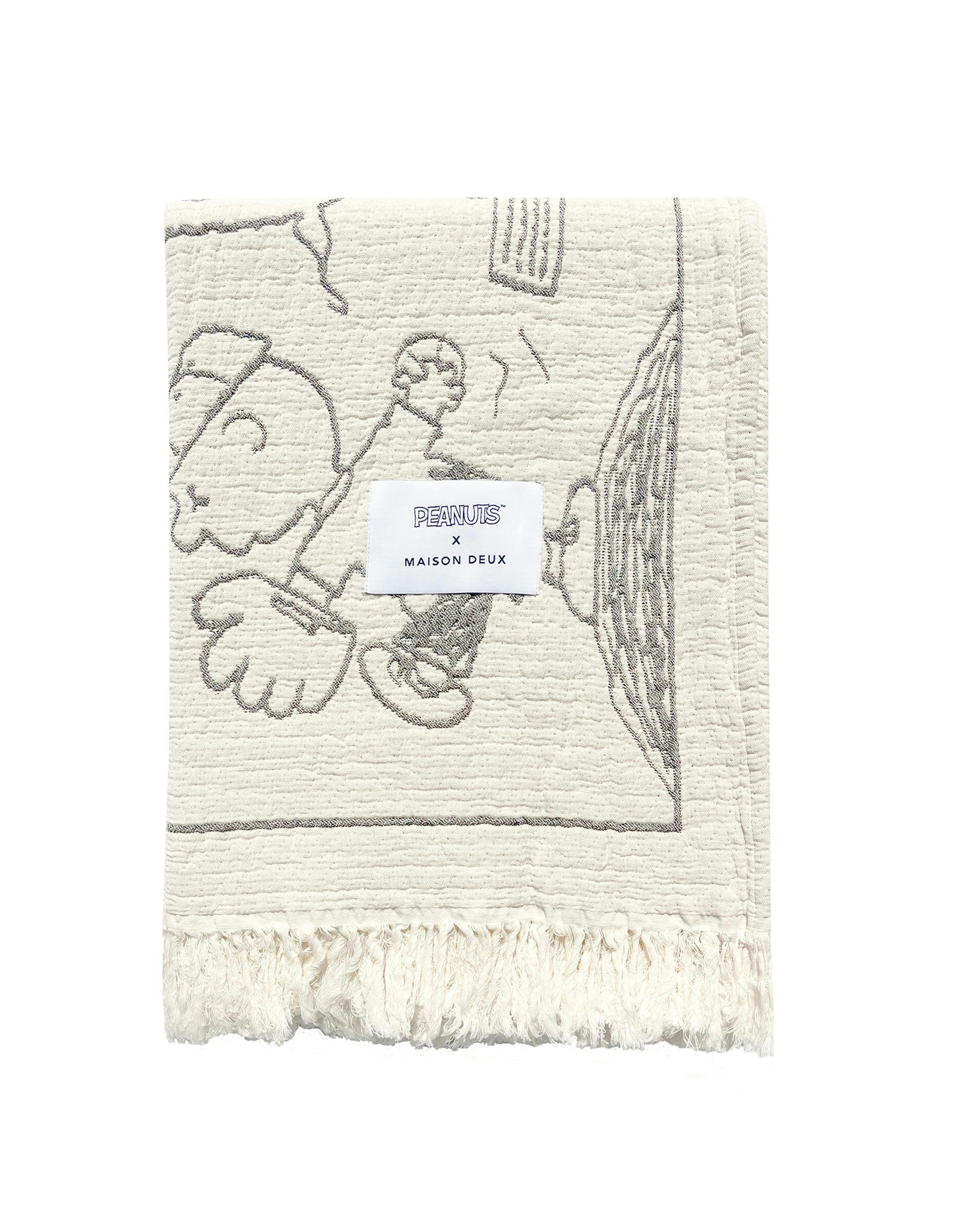 Blanket PEANUTS BASEBALL Comic Strip Cotton Black / White 4.25 x 6.5ft
