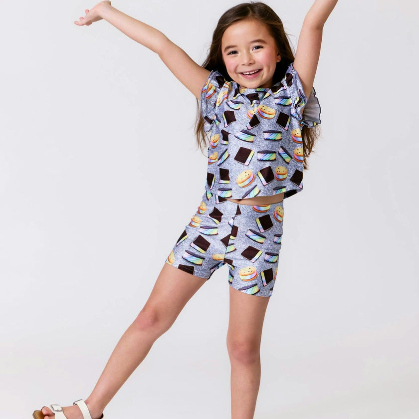 Girls Hi-Shine shorts in Rainbow Ice Cream Saucers