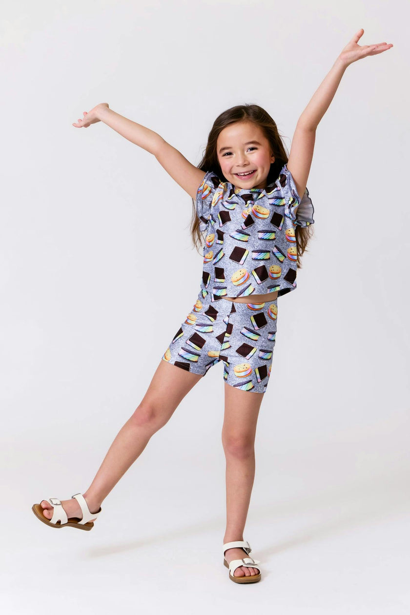 Girls Hi-Shine shorts in Rainbow Ice Cream Saucers