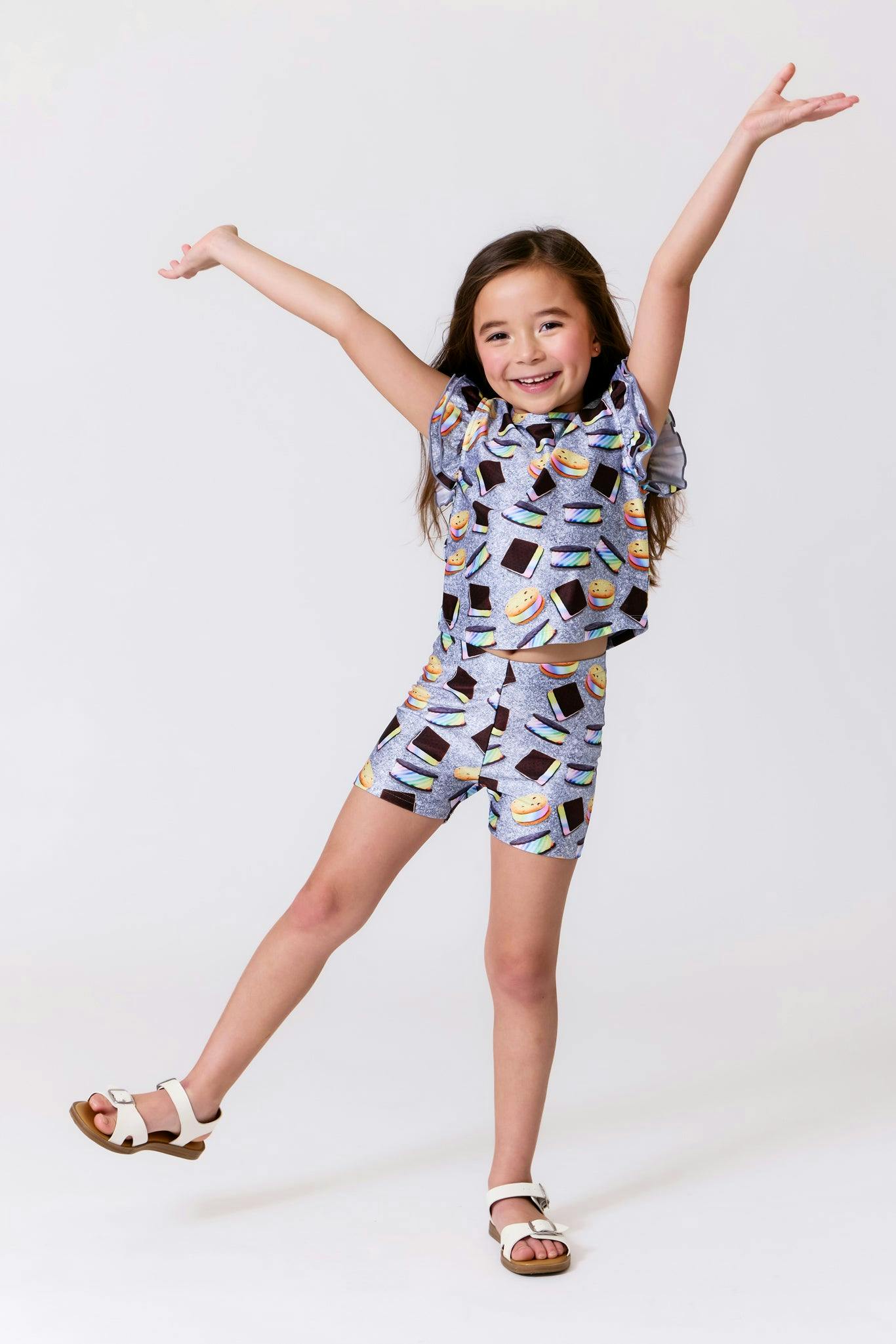 Girls Hi-Shine shorts in Rainbow Ice Cream Saucers