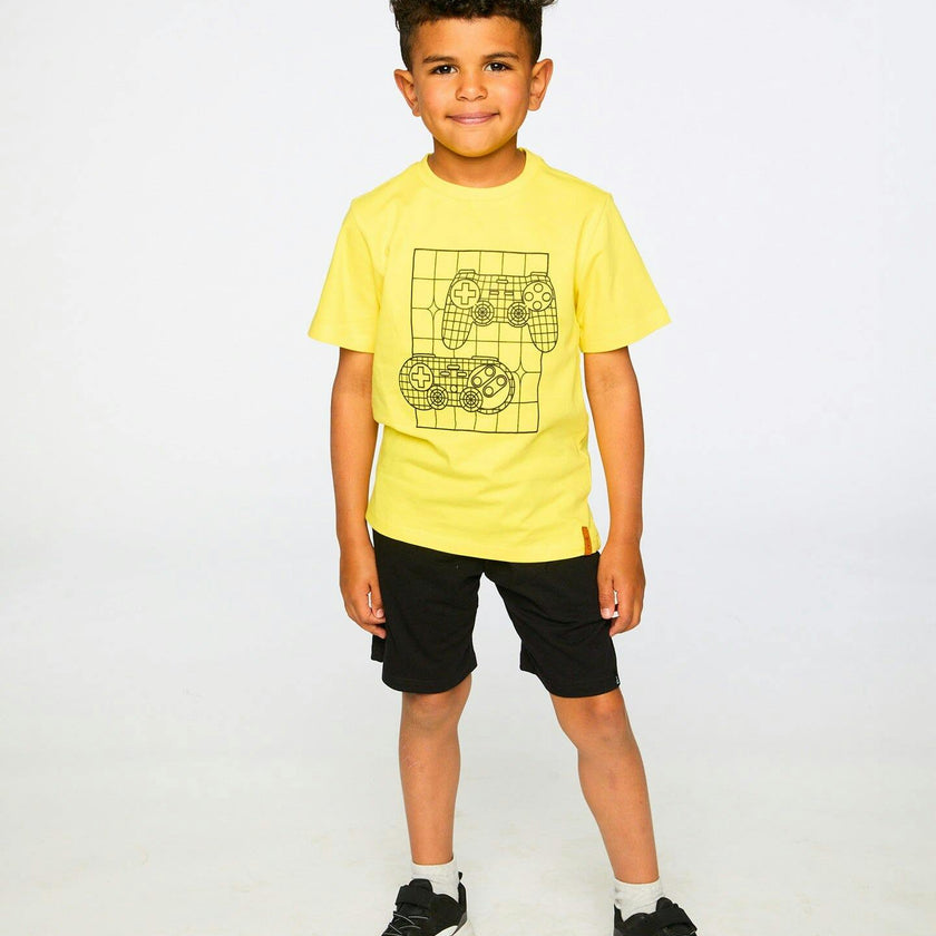 Organic Cotton Jersey T-Shirt With Gamer Print Yellow