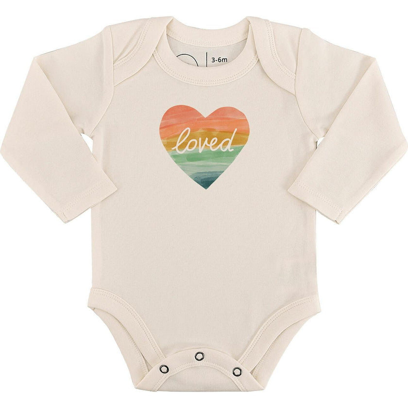long sleeve graphic bodysuit | loved rainbow heart