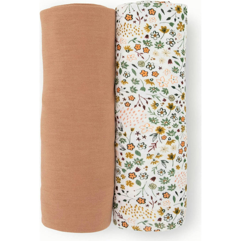 Stretch Knit Swaddle Blanket 2 Pack - Pressed Petals