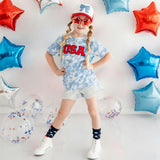 USA Patch Short Sleeve T-Shirt - Sky Tie Dye