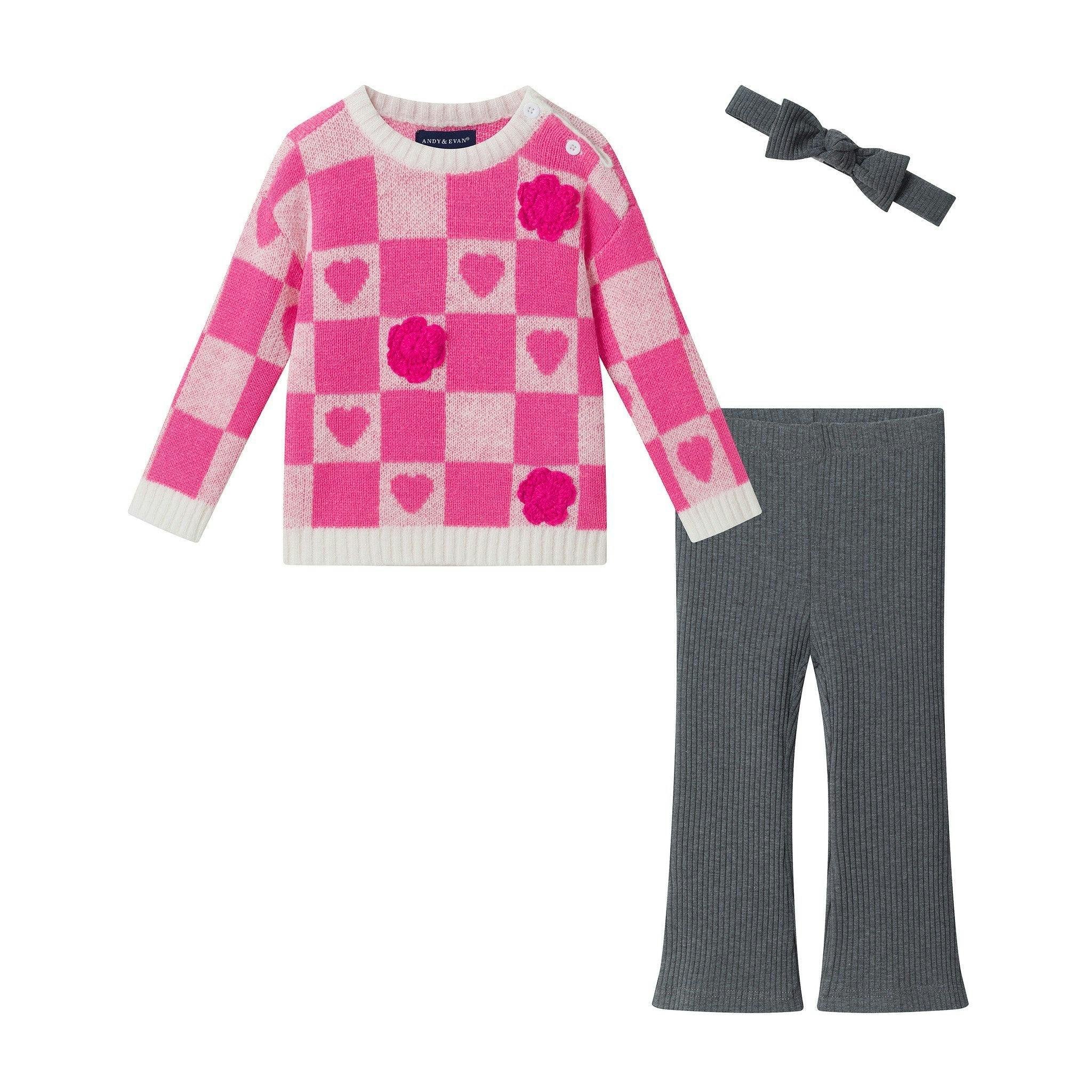 Infant (9-24M) Girls 3-Piece Sweater Set | Patchwork Hearts
