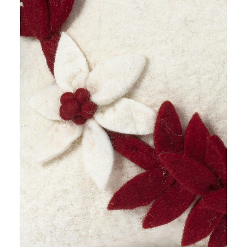 Hand Felted Wool Christmas Pillow - MERRY Wreath Cream - 20"