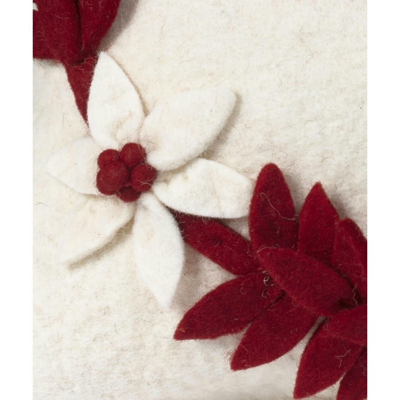 Hand Felted Wool Christmas Pillow - MERRY Wreath Cream - 20