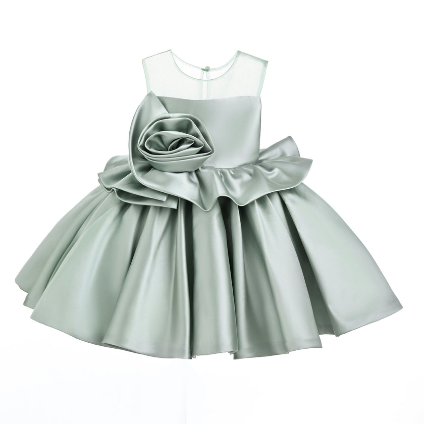 Green Oriana Peplum Sculpted Rose Dress