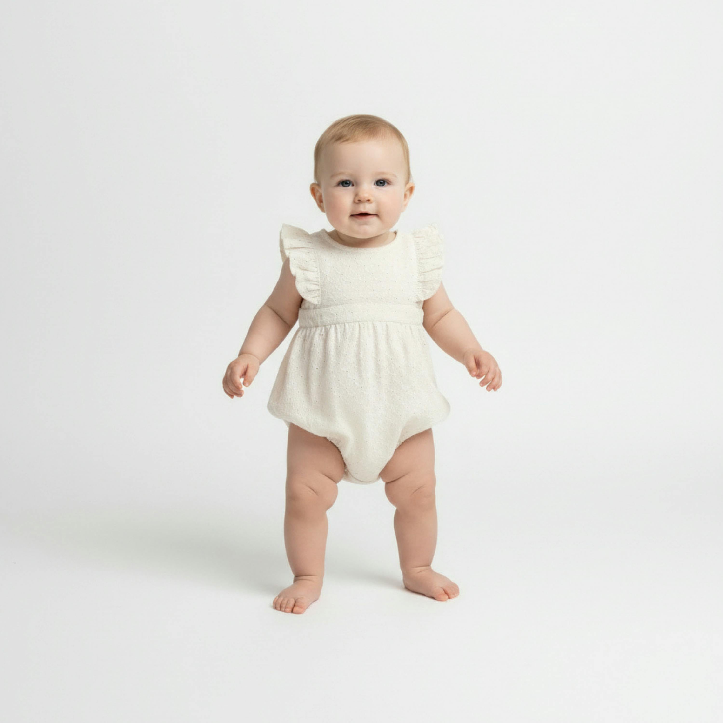 Organic Eyelet Flutter Romper- Ivory Eyelet