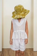 Peplum Top with Shorts Set White