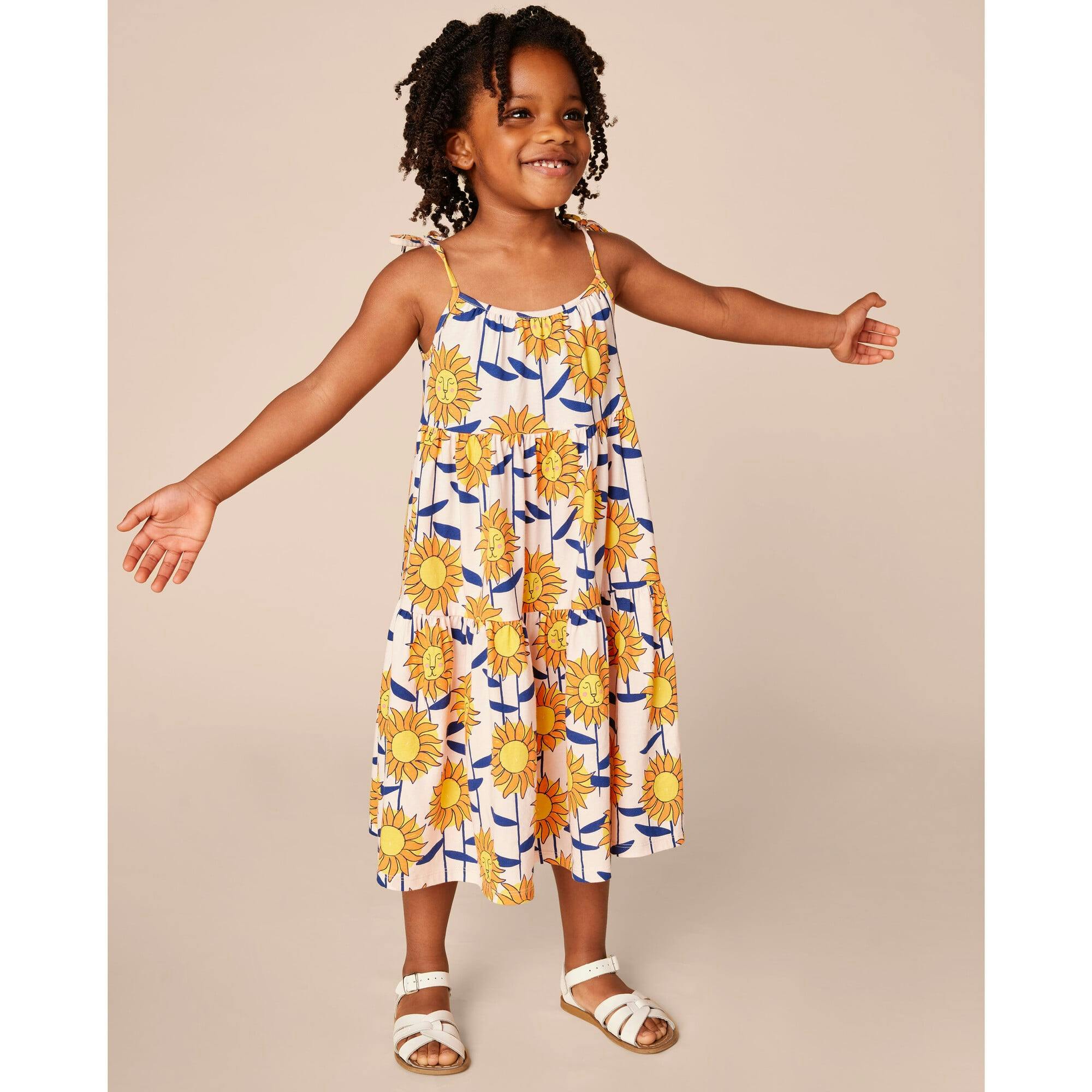 Tie Shoulder Tiered Dress, Multi