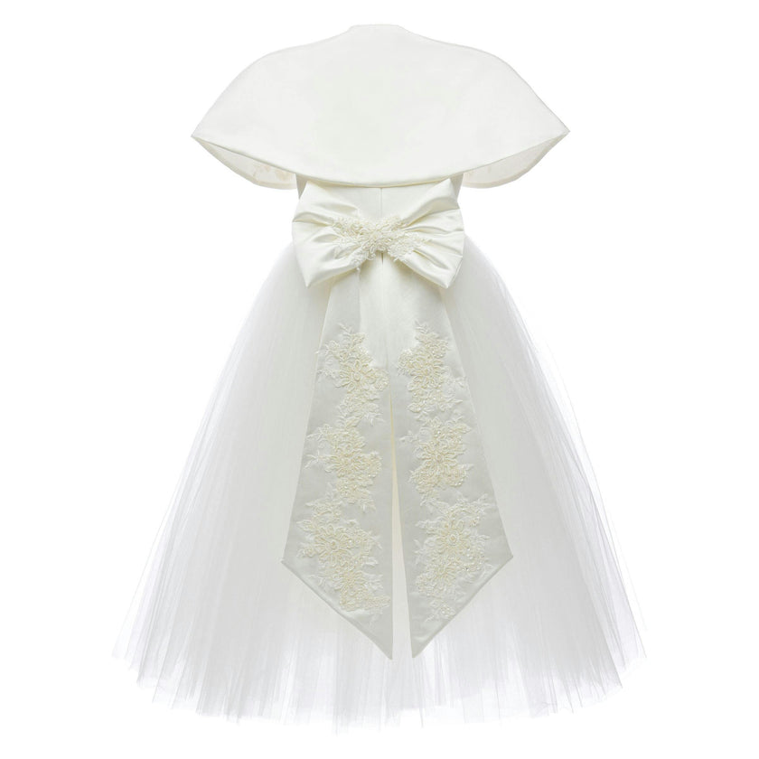White Hermione Embroidered Cape Dress