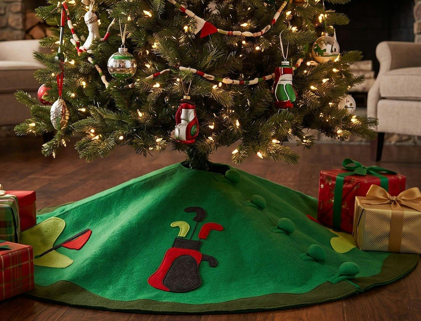 Hand Felted Wool Golf Christmas Tree Skirt Green -60"