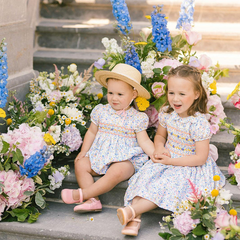 Ondine Floral Blue Short Sleeve Bubble Romper