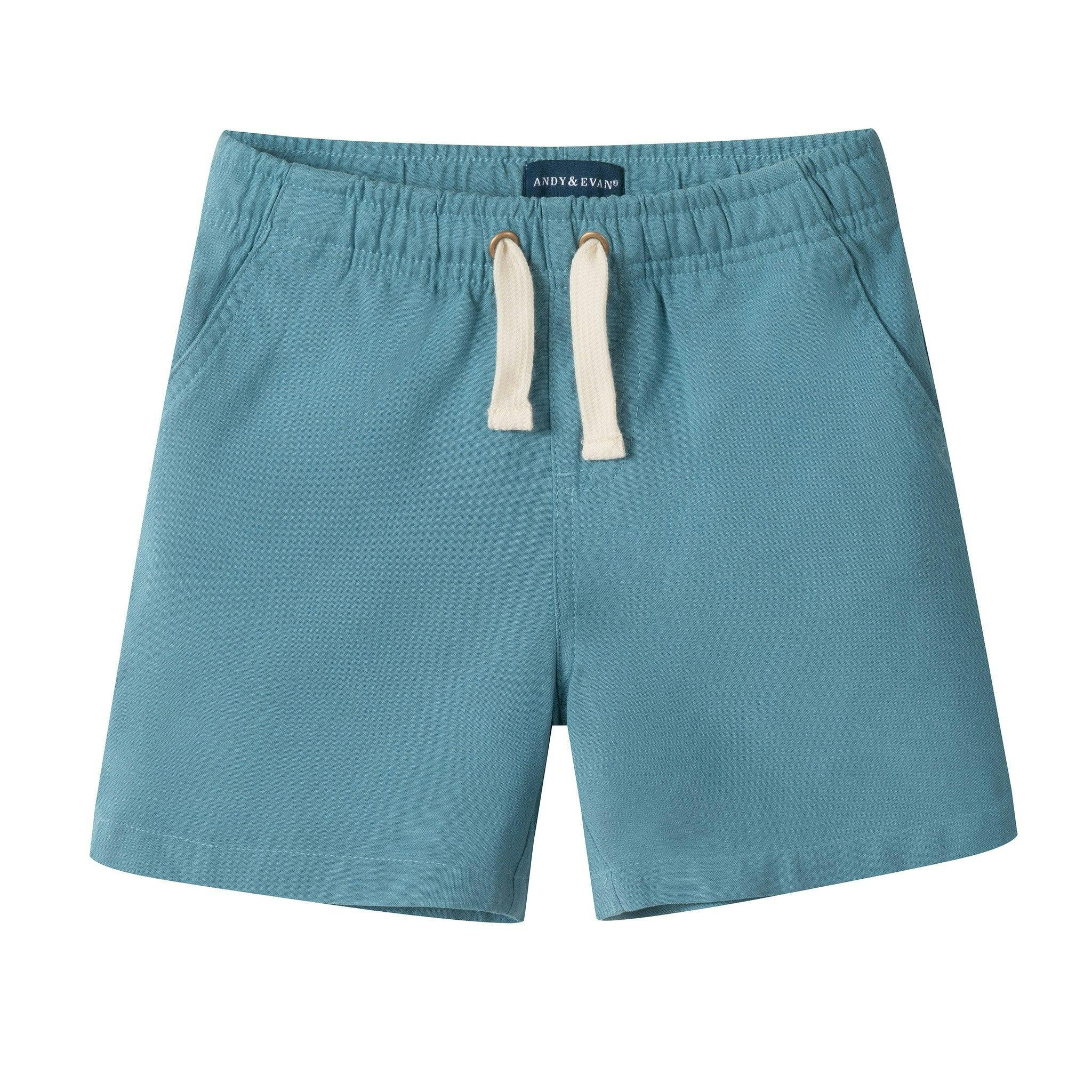 Buttondown And Linen Shorts Set | Teal Stripe