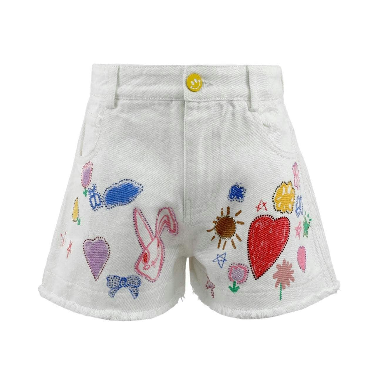 Art Crystal Frayed Hem Denim Shorts