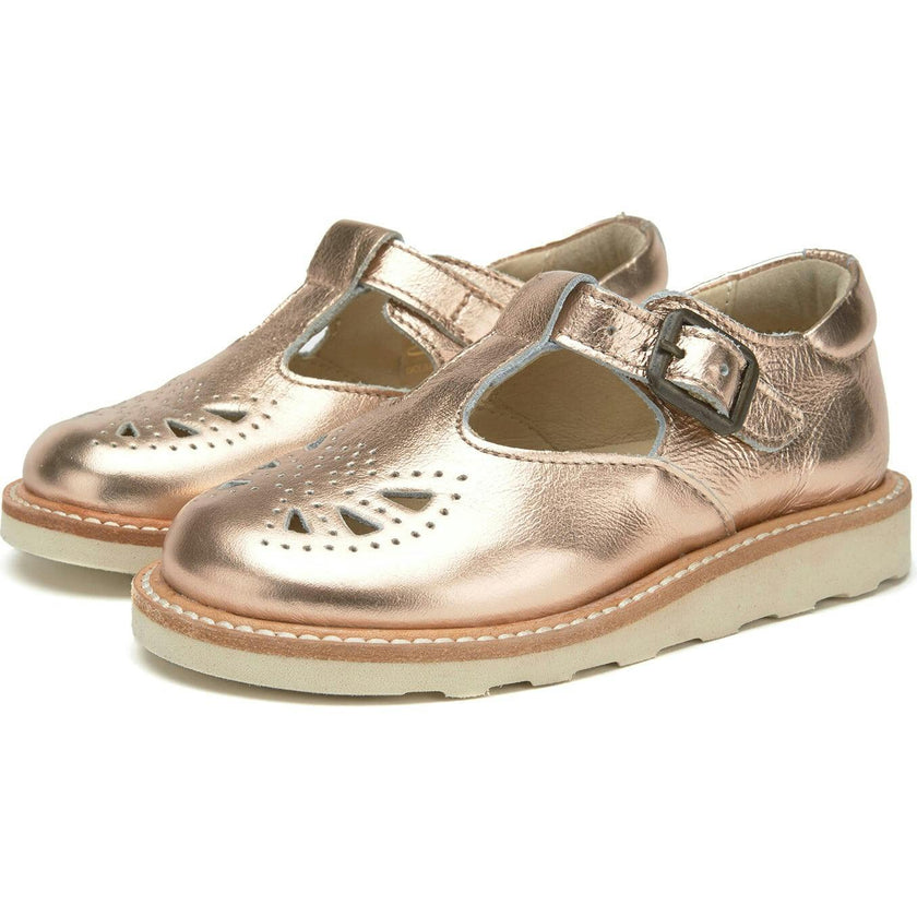 Rosie T-Bar Shoe Rose Gold Leather, Gold