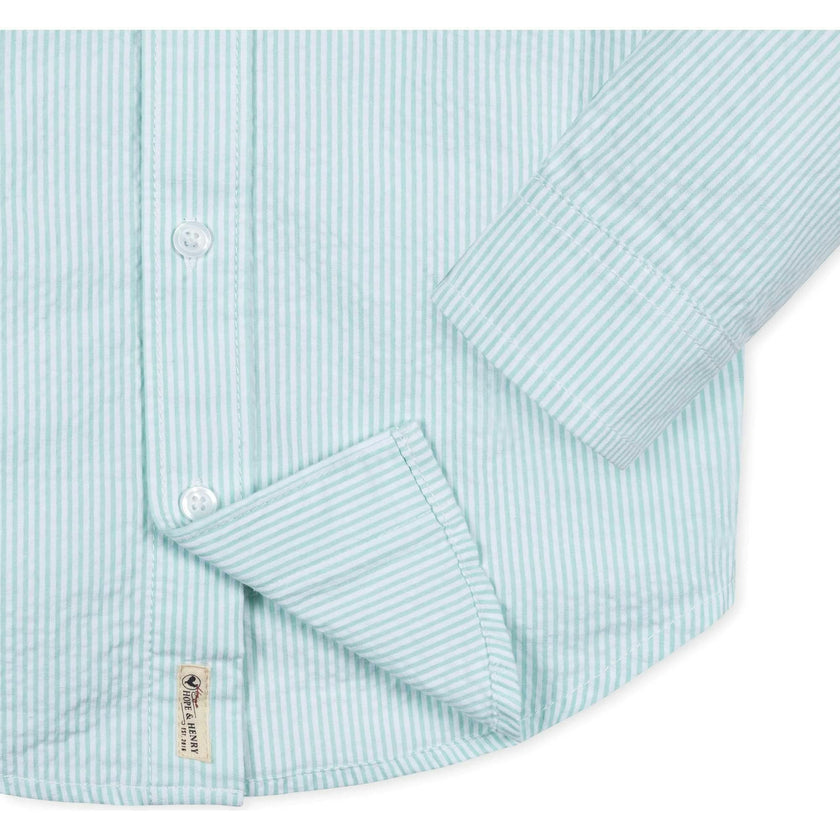 Organic Long Sleeve Seersucker Button Down Shirt, Green