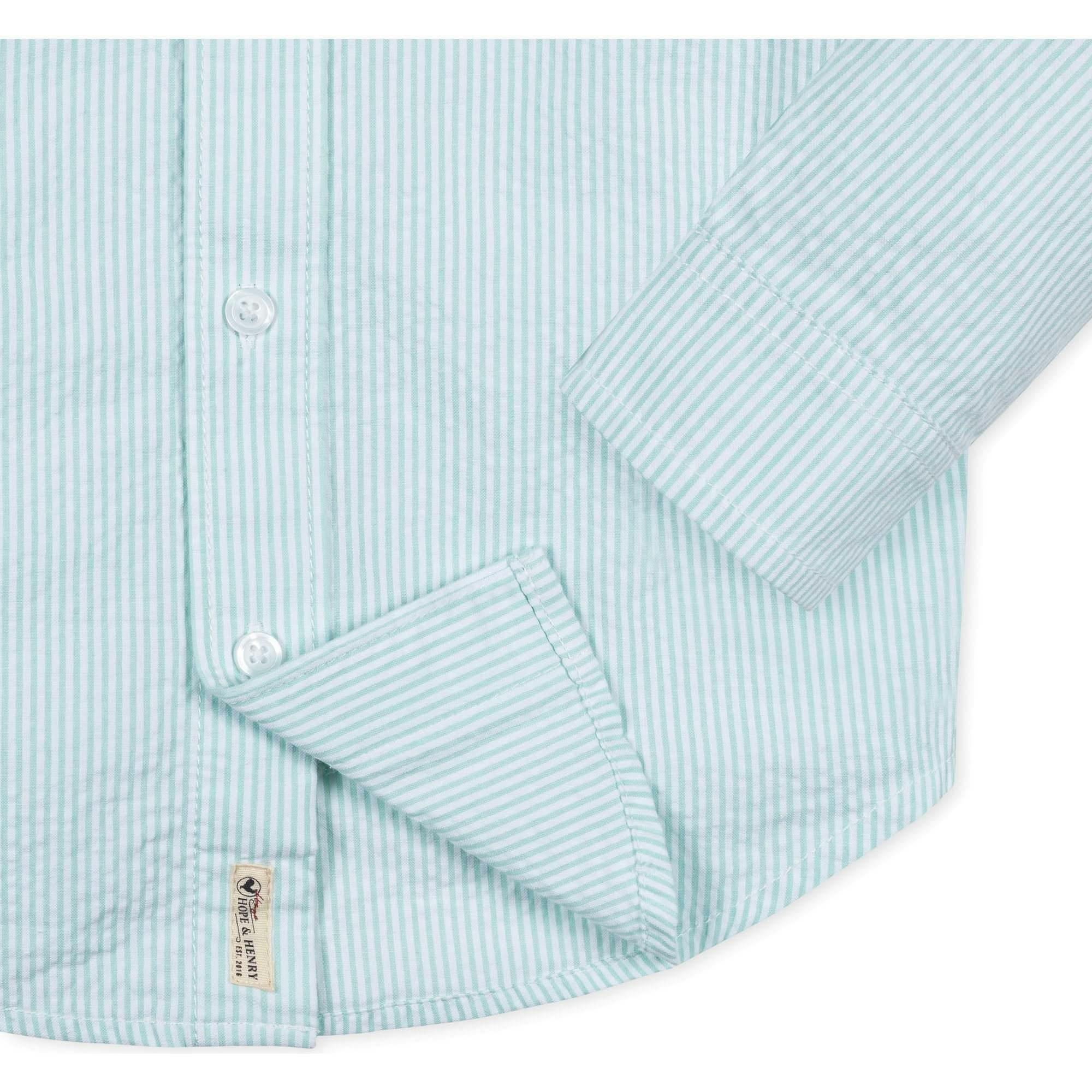 Organic Long Sleeve Seersucker Button Down Shirt, Green