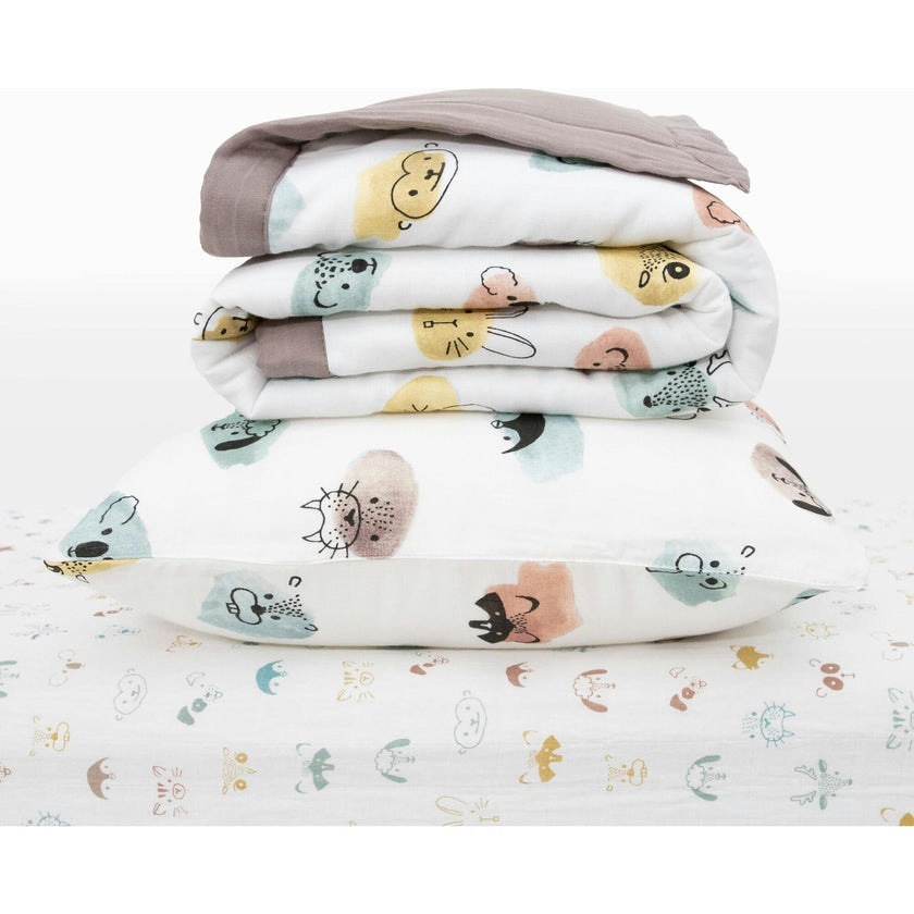 Cotton Muslin Toddler Bedding 3 Piece Set - Watercolor Critters