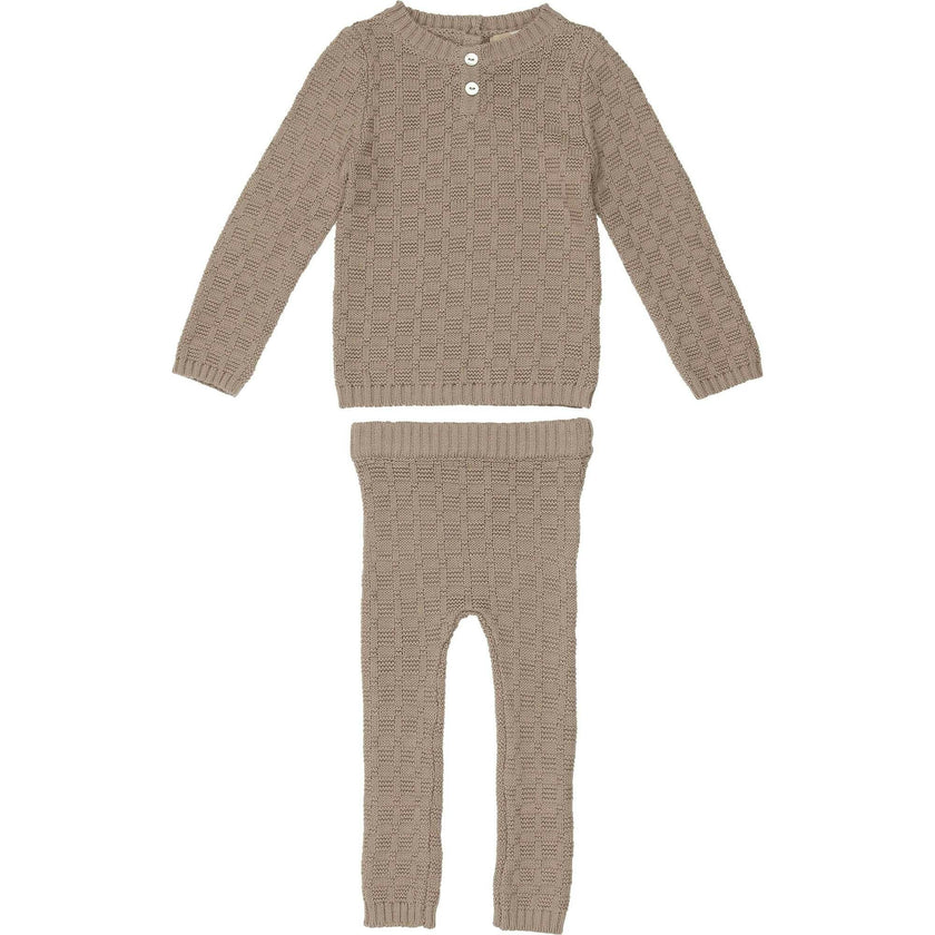 Tiny Tiles Knit Crew Neck Henley Sweater & Pant 2-Piece Set