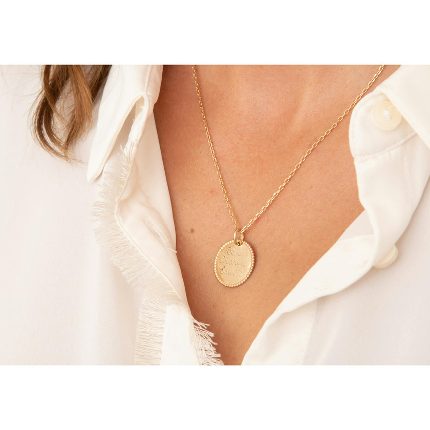 Personalized Beaded Disc Necklace, 14k Gold Plated