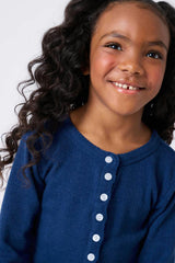 Girls Pointelle Cardigan in Navy